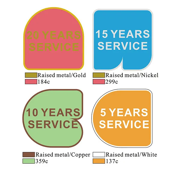 Artwork proof for 5, 10, 15 and 20 years service enamel badges in different platings
