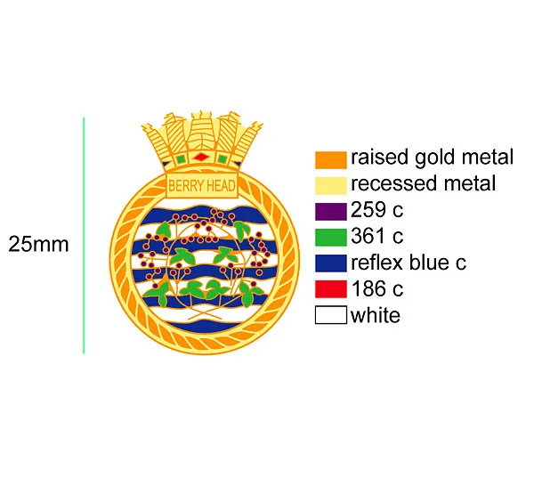 Artwork proof for a 25mm Berry Head crest enamel badge with gold plating