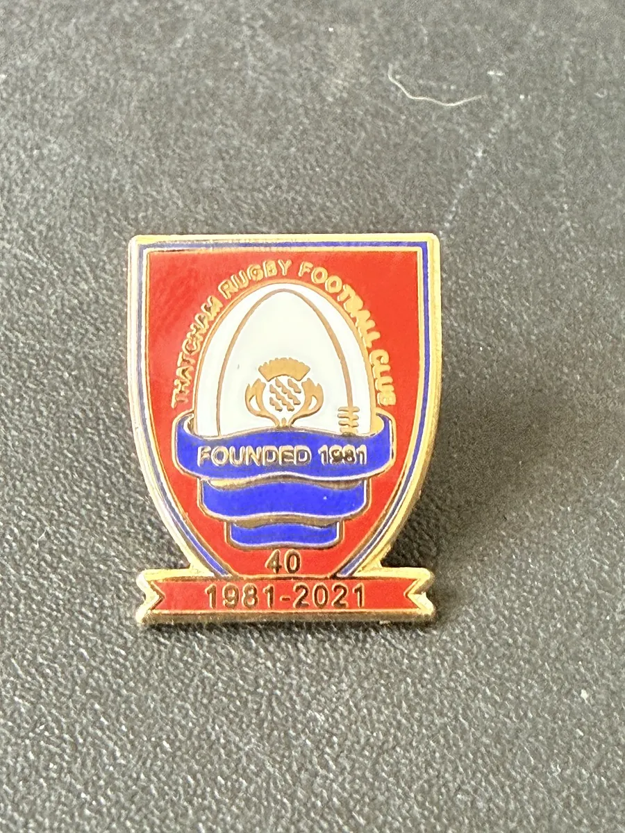 Rugby football club 40th anniversary shield cloisonné badge with print
