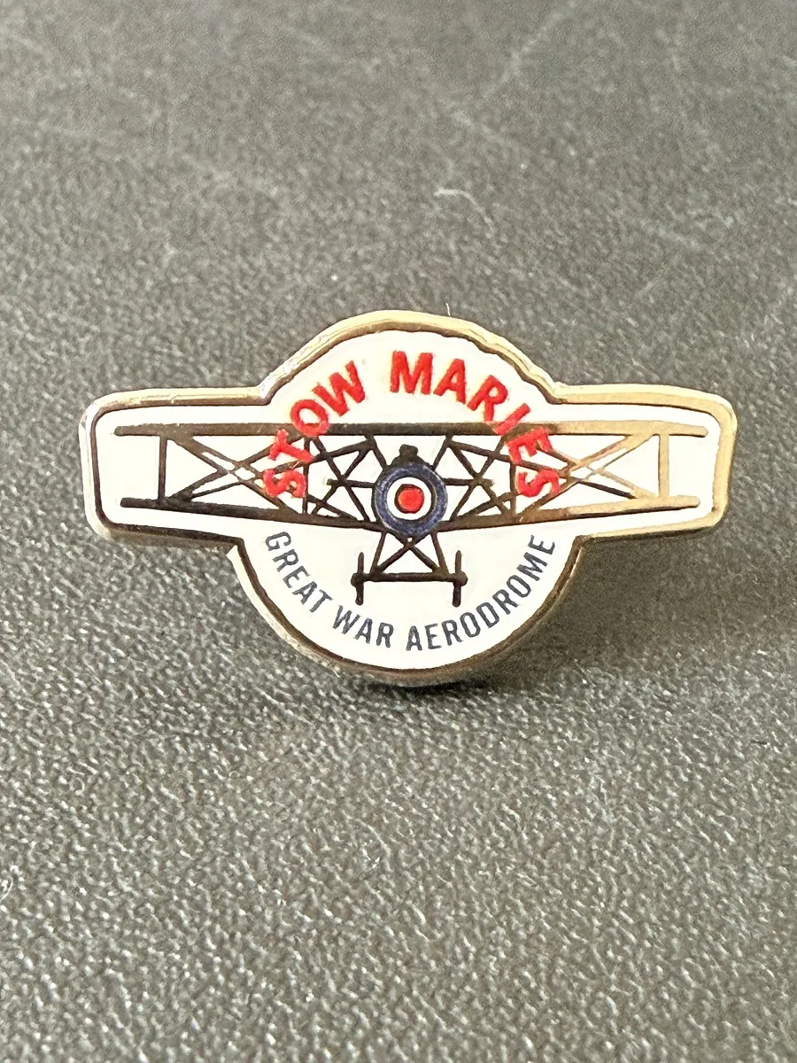 Bow Marles Great War Aerodrome biplane cloisonné badge with printed detail
