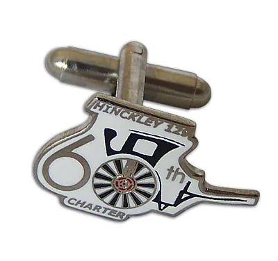 Hinckley 60th charter Round Table cufflink in nickel and black enamel