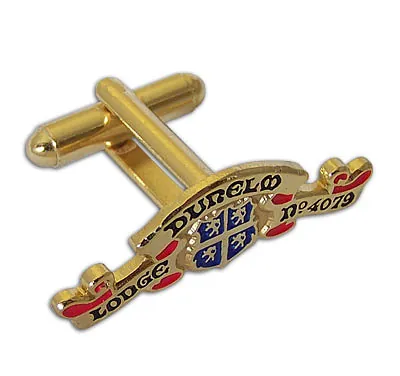 Gold Dunelm Lodge No 4079 Masonic cufflink with enamel crest