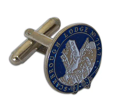 Round Scarborough Lodge No 7147 cufflink with blue enamel