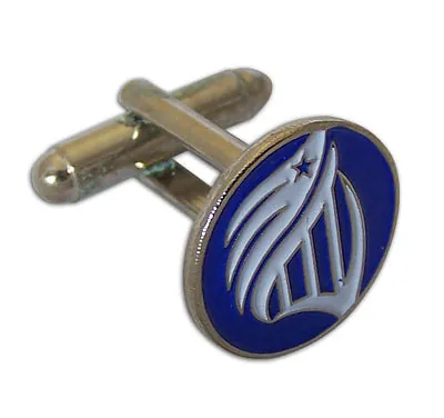 Round blue enamel sail logo cufflink in nickel
