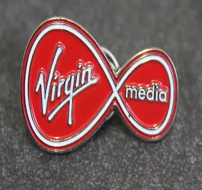 Red Virgin Media logo die-struck enamel pin badge