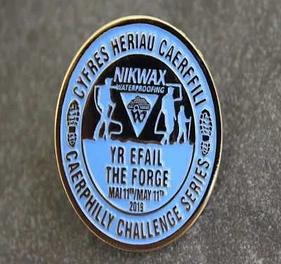 Nikwax Yr Efail The Forge Caerphilly Challenge Series 2019 die-struck badge