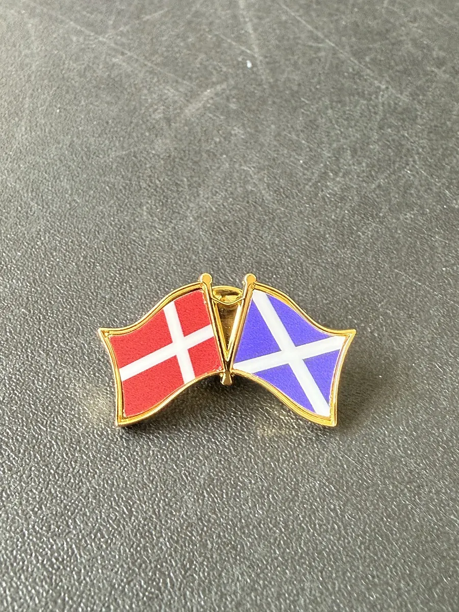 Twin Denmark and Scotland crossed flag pin badge