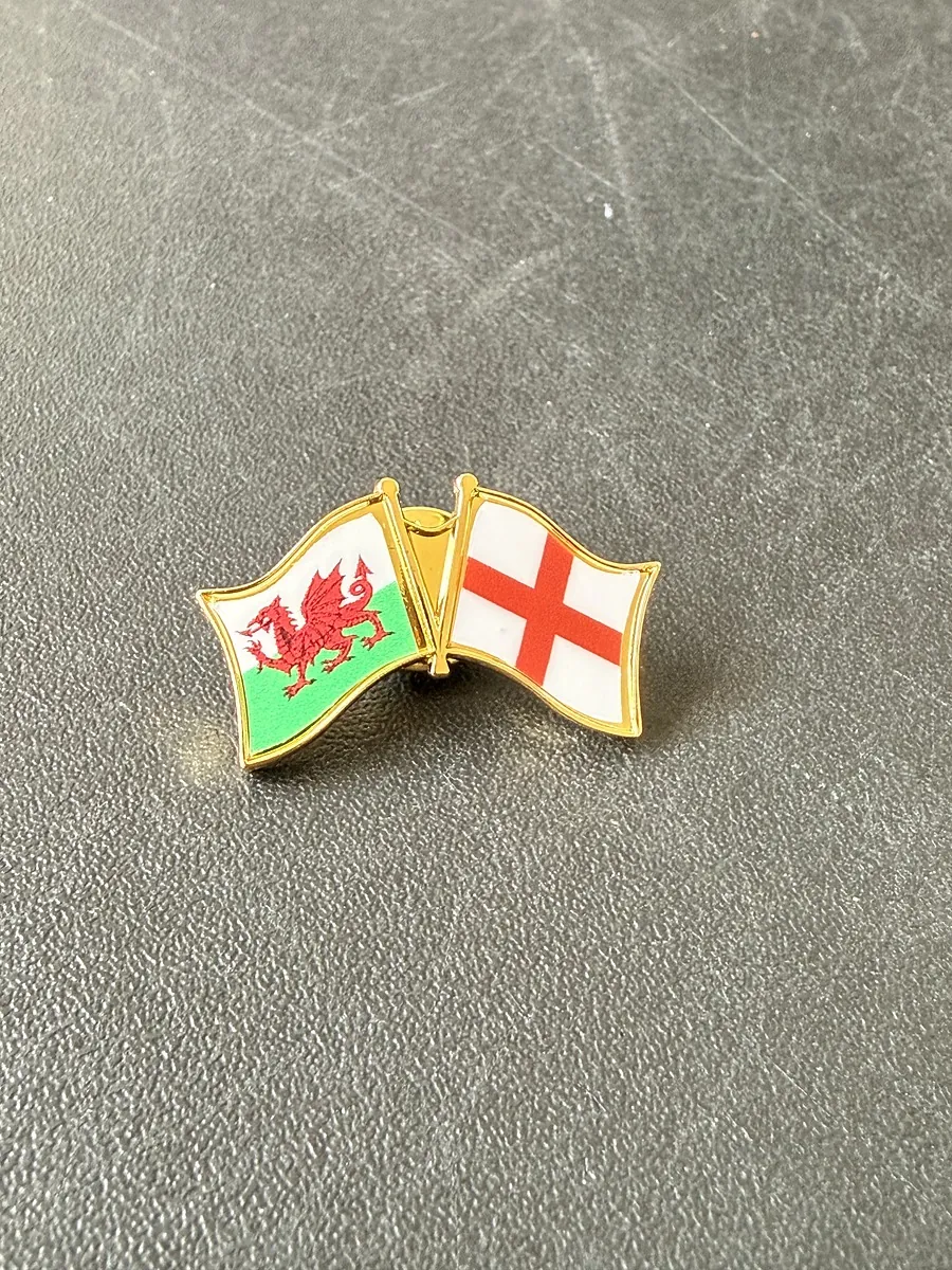Twin Wales and England crossed flag pin badge