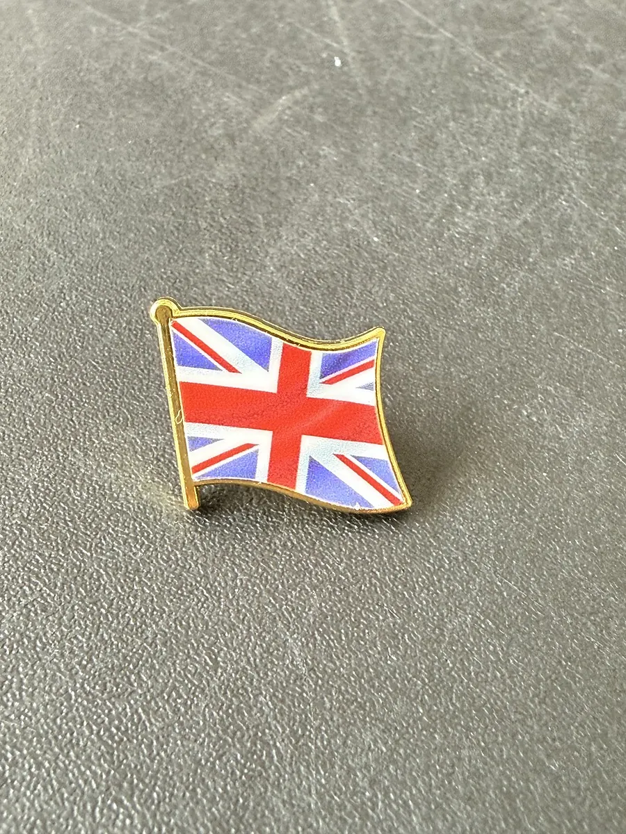 Union Jack UK flag pin badge with gold edge