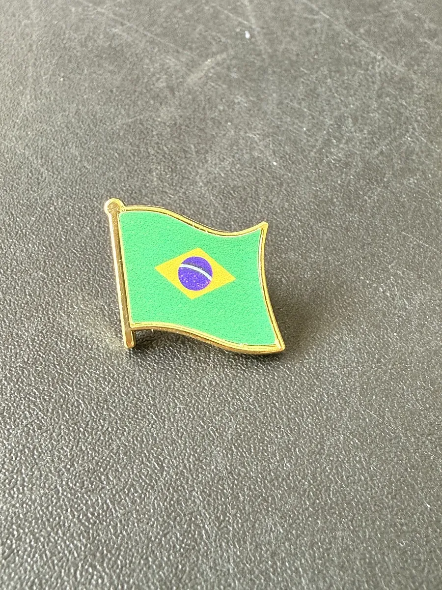 Brazil flag pin badge with gold edge