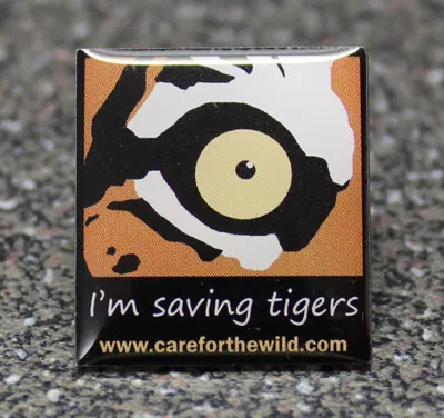 Photo printed I'm Saving Tigers pin badge
