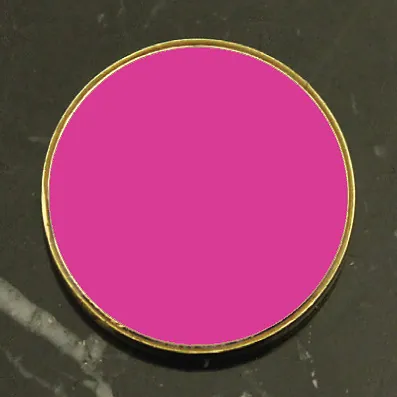 Plain pink round enamel school badge with gold edge