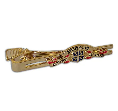 Gold Dunelm Lodge Masonic tie slide with enamel crest