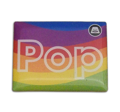 Photo printed Pop pin badge with rainbow design